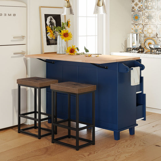 Sydney-Farmhouse-Kitchen-Island-Set-with-Drop-Leaf-and-2-Backless-Stools-Dining-Set