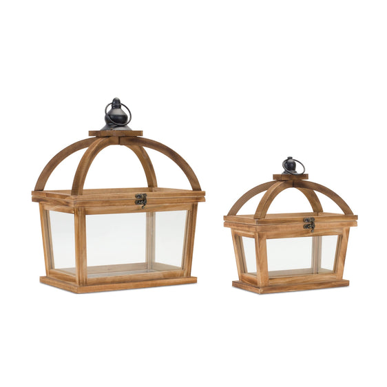 Tapered Wood Lantern with Open Lid (Set of 2) - Lanterns