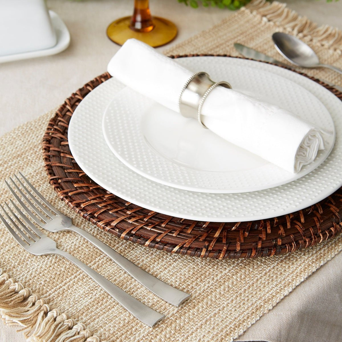 Taupe Variegated Fringe Placemats, Set of 6 - Placemats