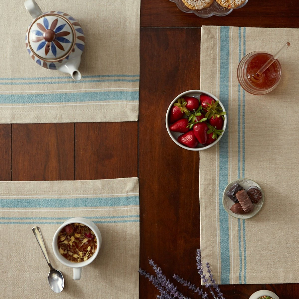 Teal French Stripe Placemats, Set of 6 - Placemats