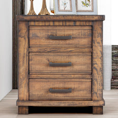 Three Drawer Reclaimed Solid Wood Farmhouse Nightstand - Nightstands