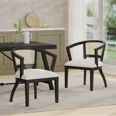 Traditional Upholstered Wood And Cane Dining Chair (set of 2) - Dining Chairs