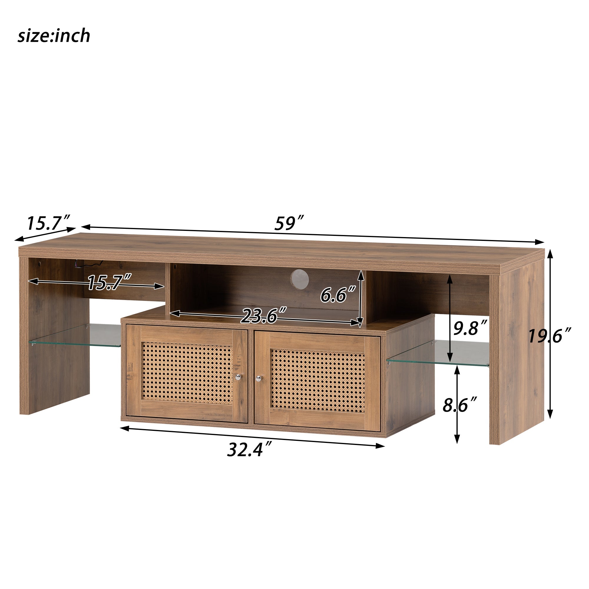 TV Stand for 60" TV with 2 Doors Storage and Adjustable 2 Clear Wave Laminates - Consoles