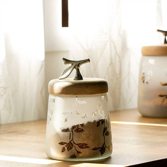 Twigy-Frosted-Glass-Jar-with-Wooden-Lid,-Tall-Serveware