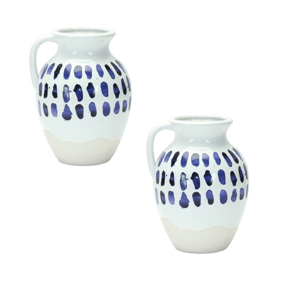 Two-tone Tie Dye Design Ceramic Pitcher Vase, Set of 2 - Vases