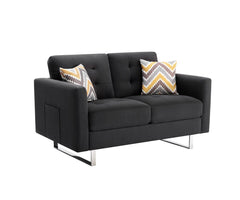 Victoria-Linen-Loveseat-with-Metal-Legs,-Side-Pockets-and-2-Pillows-Sofas