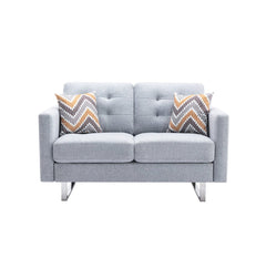 Victoria Linen Loveseat with Metal Legs, Side Pockets and 2 Pillows - Sofas