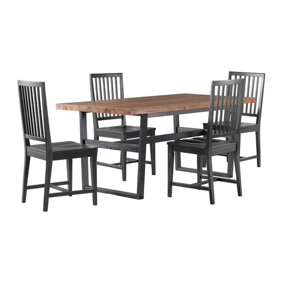 Walden 72" Black Finish Dining Table with Solid Cedar Top and 4 Wood Chairs - Dining Set