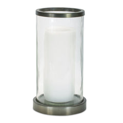 Wavy 12.75" Glass Hurricane Candle Holder with Metal Stand - Candle Holders