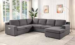 Waylon Linen 6 Seater Sectional Sofa U Shape Right Facing Chaise with Pocket - Sofas