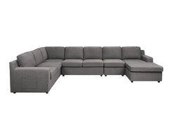 Waylon Linen 7 Seater Sectional Sofa U Shape Left Facing Chaise with Pocket - Sofas