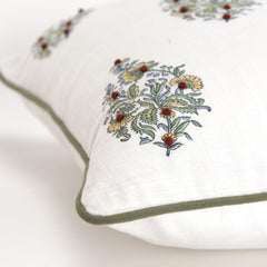 Welted Cotton Floral Pillow Cover - Decorative Pillows
