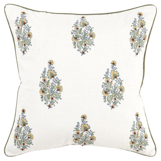 Welted Cotton Floral Pillow Cover - Decorative Pillows