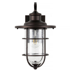 Westfield Light Iron/Seeded Glass Rustic Industrial Cage LED Outdoor Lantern - Wall Sconce