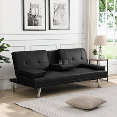 Whimsy Leather Sofa Bed with Armrest, Two Holders and Stainless Leg - Sofas