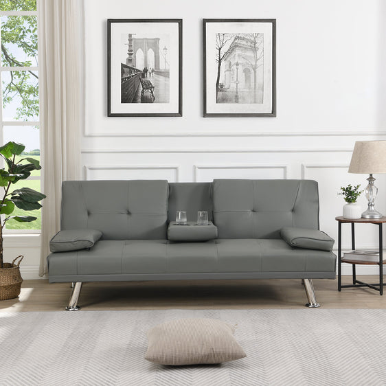 Whimsy Leather Sofa Bed with Armrest, Two Holders and Stainless Leg - Sofas