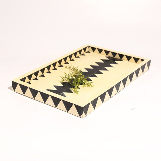White & Black Geometric Rectangle Serving Tray - Decorative Trays
