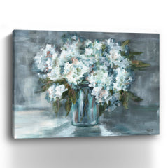 White Hydrangeas On Gray Landscape Canvas Giclee - Wall Art
