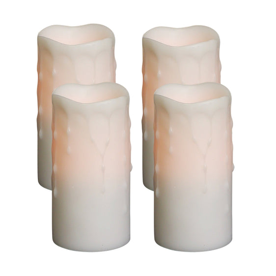 White Led Dripping Wax Pillar Candles with Remote 3"x6", Set of 4 - Candles