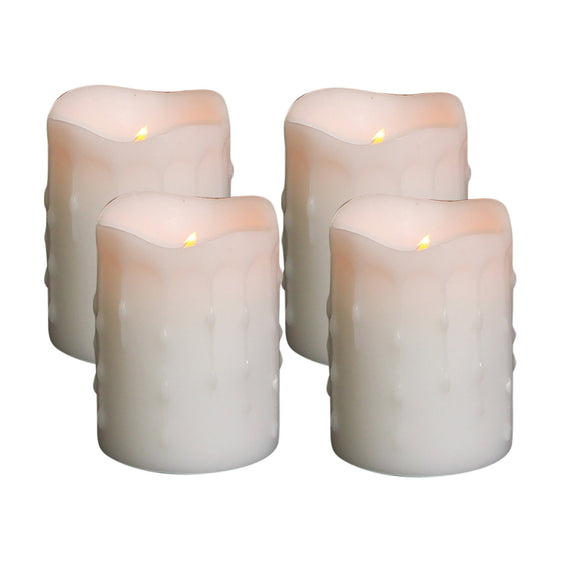 White-Led-Dripping-Wax-Pillar-Candles-with-Remote,-Set-of-4-Candles
