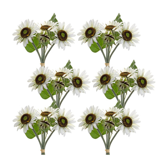White Sunflower Floral Bouquet (Set of 6) - Faux Florals