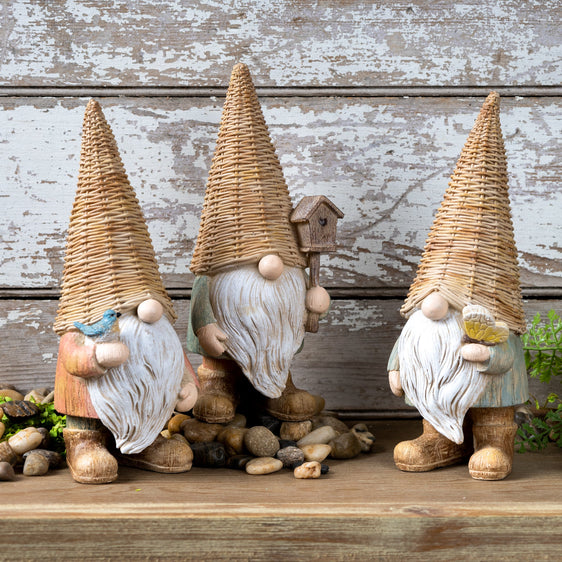 Wicker Gnome Figurine, Set of 3 - Outdoor Decor