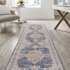 Wincer Chenille Cottage Medallion Machine-Washable Area Rug - Rugs