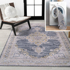 Wincer Chenille Cottage Medallion Machine-Washable Area Rug - Rugs