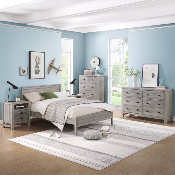 Windsor-Gray-5-Piece-Bedroom-Set-with-Panel-Full-Bed,-2-Nightstands,-5-Drawer-Chest-and-6-Drawer-Dresser-Children's-Furniture