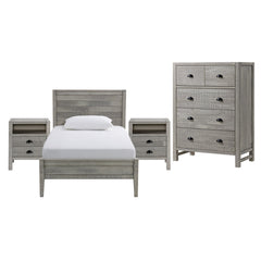 Windsor 5-Piece Bedroom Set with Panel Twin Bed, 2 Nightstands, 5-Drawer Chest and 6-Drawer Dresser, Gray - Children's Furniture