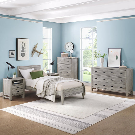 Windsor-Gray-5-Piece-Bedroom-Set-with-Panel-Twin-Bed,-2-Nightstands,-5-Drawer-Chest-and-6-Drawer-Dresser-Children's-Furniture