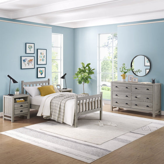 Windsor-Gray-4-Piece-Wood-Bedroom-Set-with-Slat-Twin-Bed,-2-Nightstands-and-6-Drawer-Dresser-Children's-Furniture