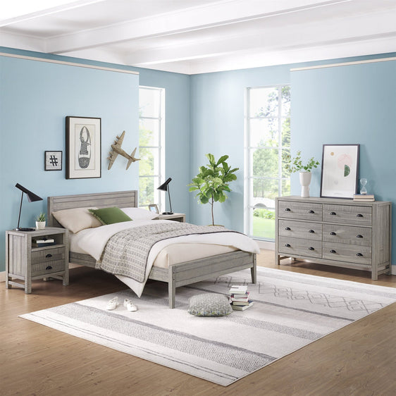 Windsor4-Piece Bedroom Set with Panel Full Bed, 2 Nightstands, and 5-Drawer Chest, Gray - Children's Furniture