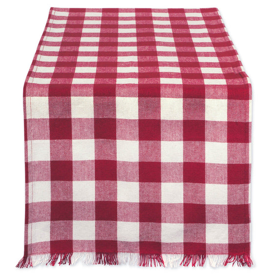 Wine Heavyweight Check Fringed Table Runner 14x72 - Table Runners
