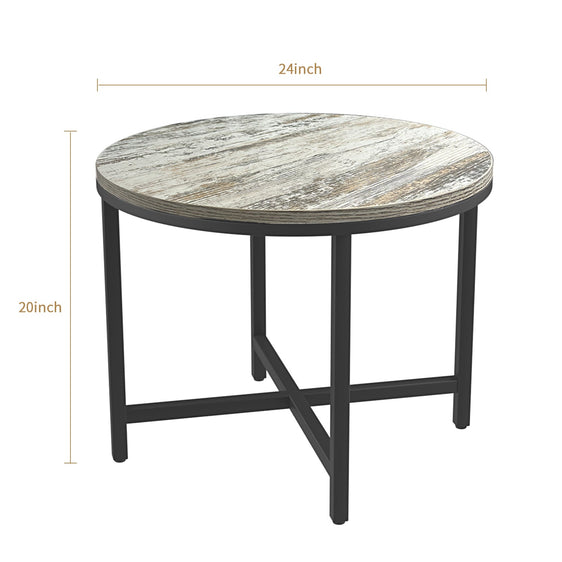 Wood-Grain Round Side Table With Black Matte X-Shaped Metal Frame And Adjustable Foot Pads - Home Goods