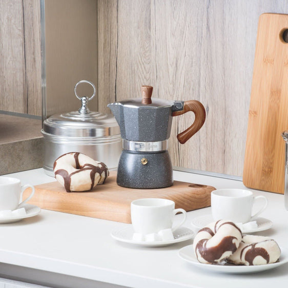 Wood-&-Stone-6-cup-Espresso-Moka-Pot,-Grey-Serveware