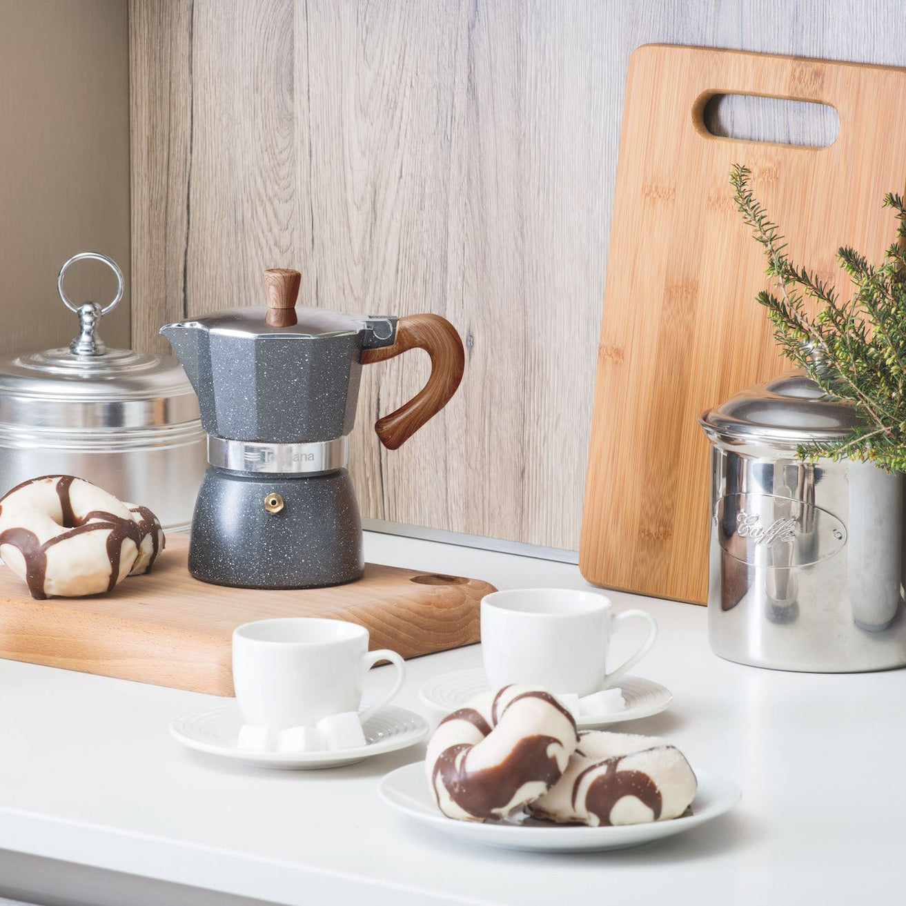 Wood & Stone 6-cup Espresso Moka Pot, Grey - Serveware