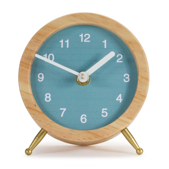 Wooden Desk Clock with Teal Blue Face 4.75" - Clocks