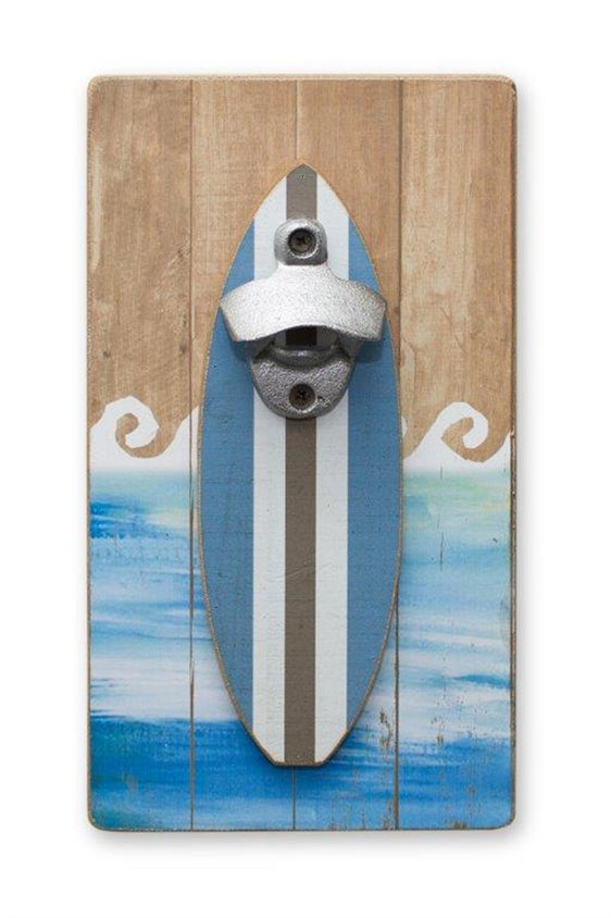 Wooden Surfboard Bottle Opening Wall Hanging 11"H - Wall Art