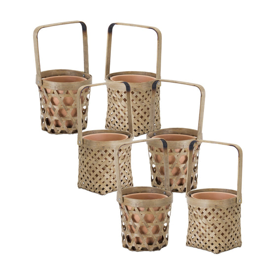 Woven-Bamboo-Basket-with-Terra-Cotta-Pot-Insert,-Set-of-6-Outdoor-Decor