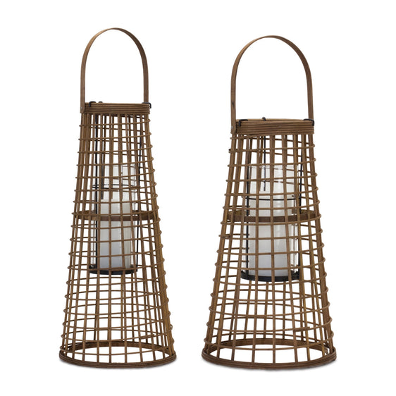 Woven Bamboo Lantern Candle Holder (Set of 2) - Candles and Accessories