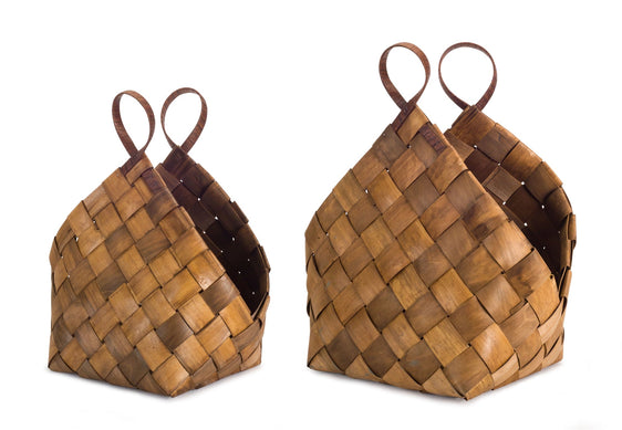 Woven Metasequoia Wood Basket with Handles, Set of 4 - Decor