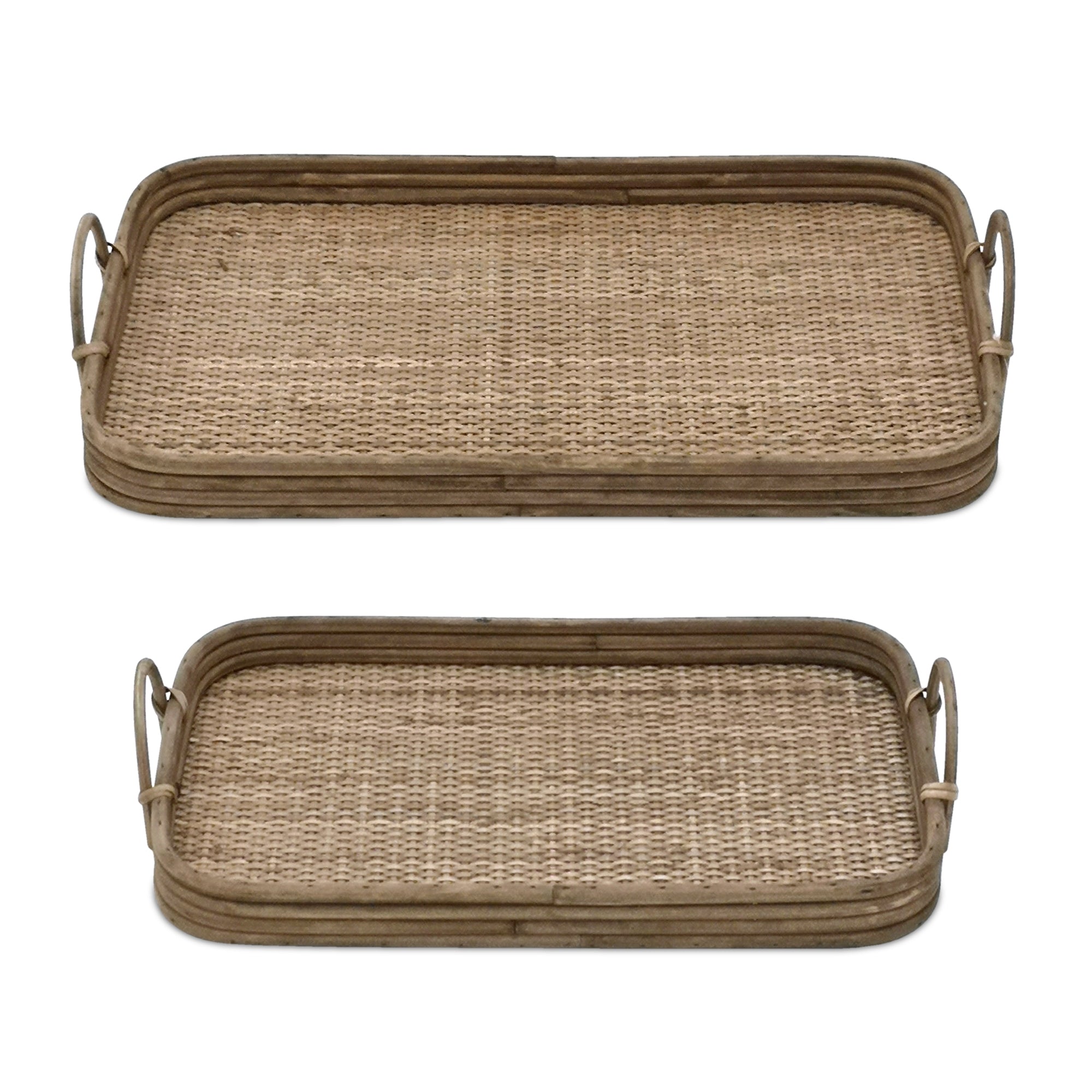 Woven-Rattan-Tray-with-Handles,-Set-of-2-Decorative-Trays