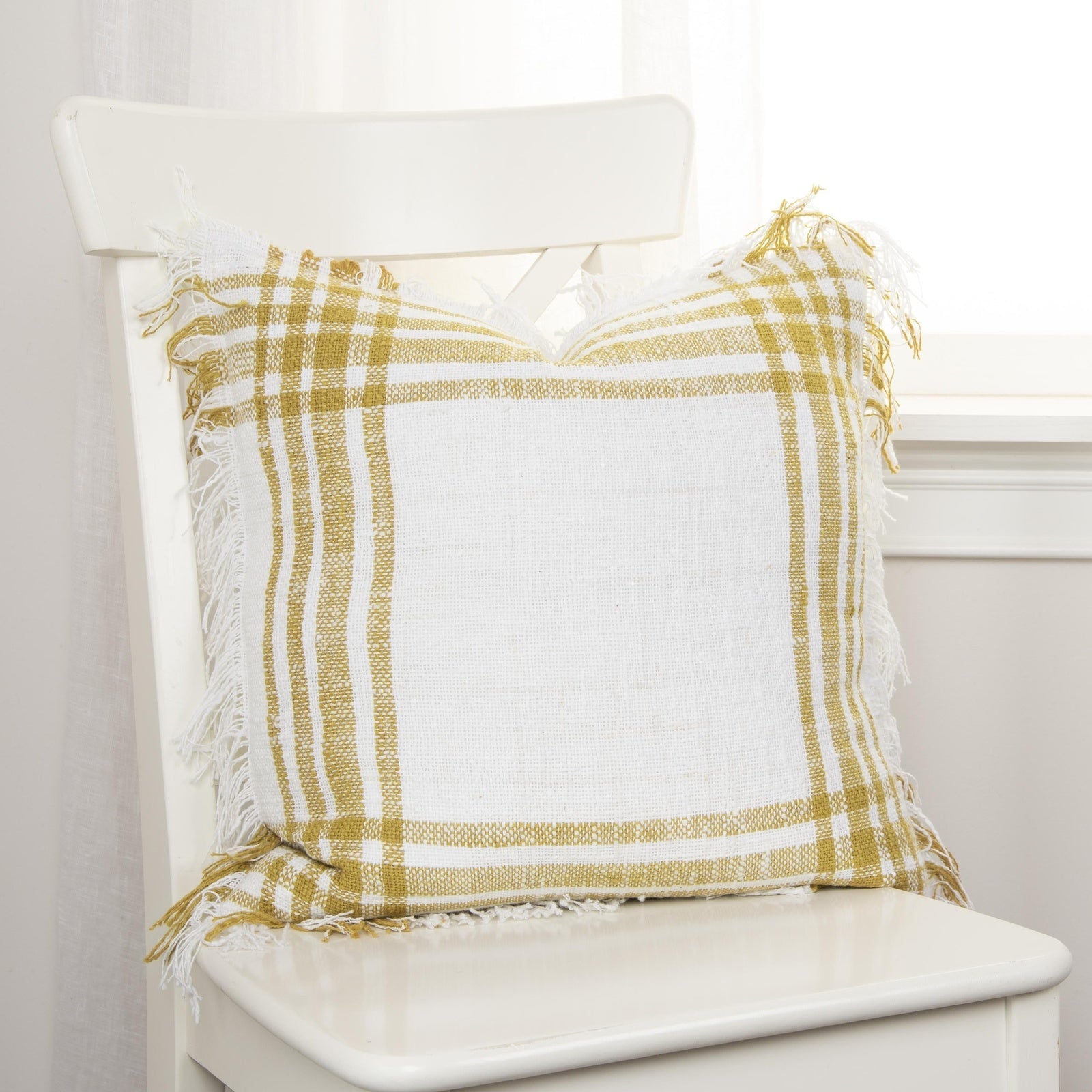 Woven Woven Cotton Plaid Decorative Throw Pillow - Decorative Pillows