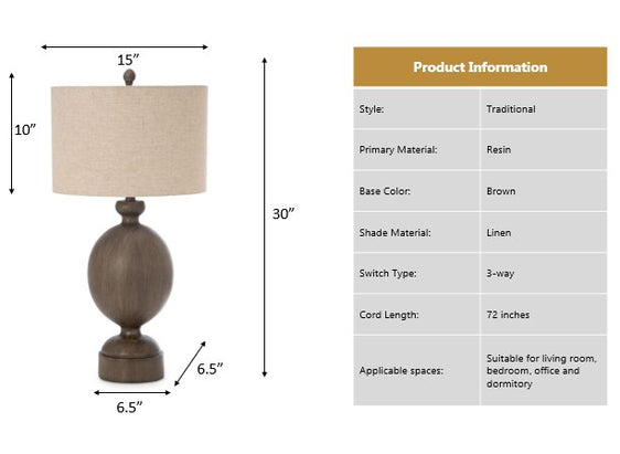 Wren-30-Inch Distressed Brown Poly Resin Table Lamp (set of 2) - Table Lamps