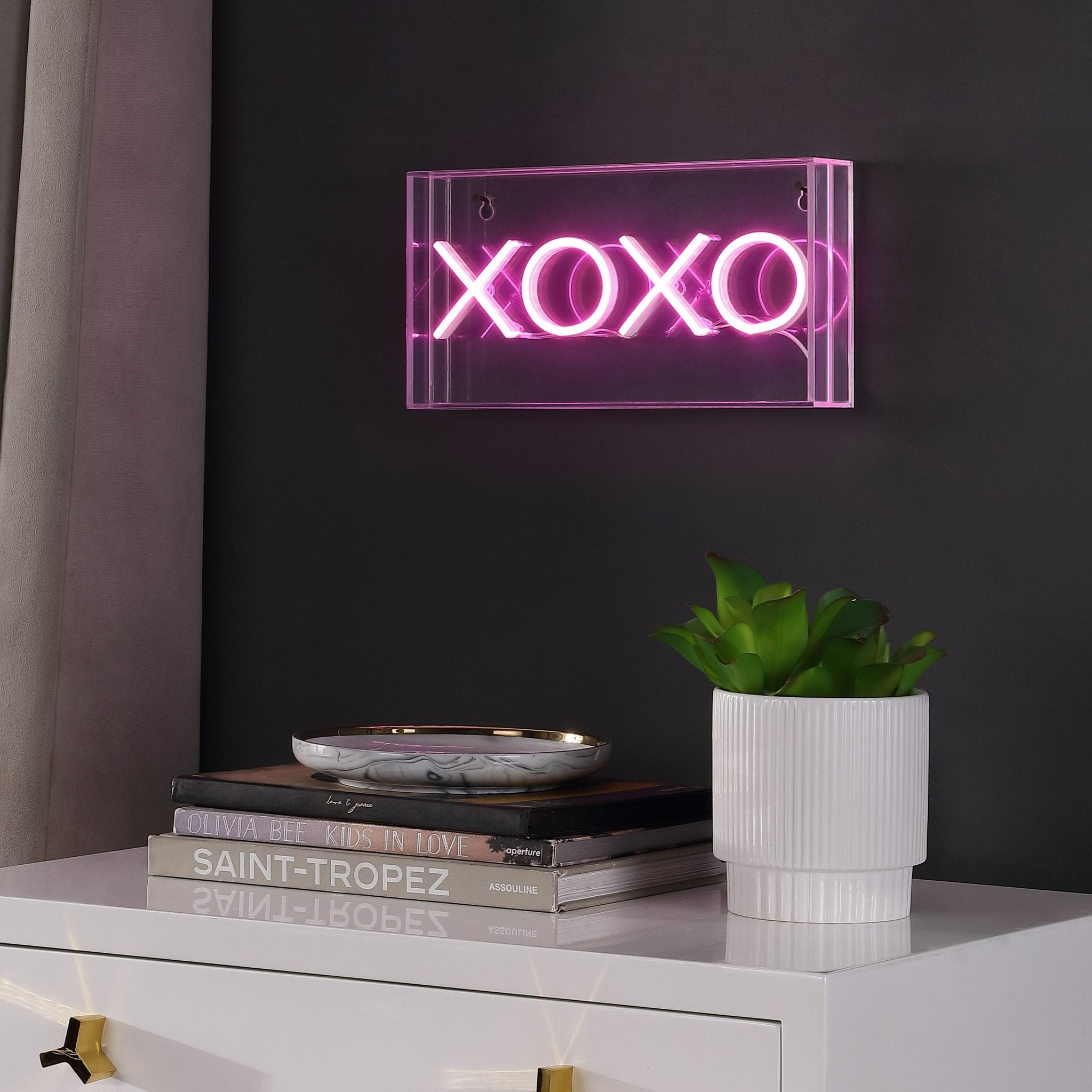 XOXO Contemporary Glam Acrylic Box USB Operated LED Neon Light - Decorative Lighting