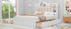York Queen Platform Bed with Storage Headboard, Shelves and 4 Drawers - Beds