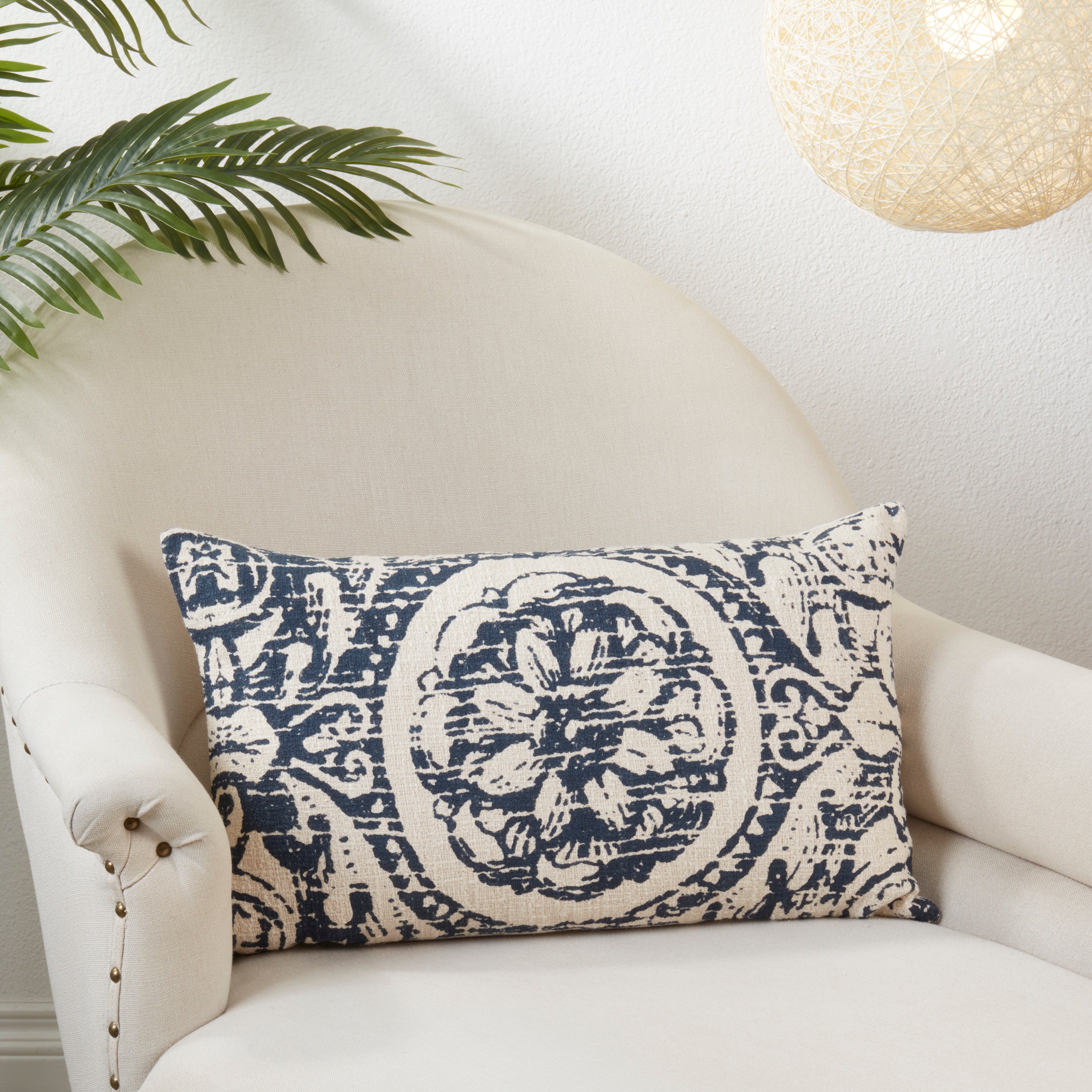 Floral Distressed Design Down Filled Throw Pillow