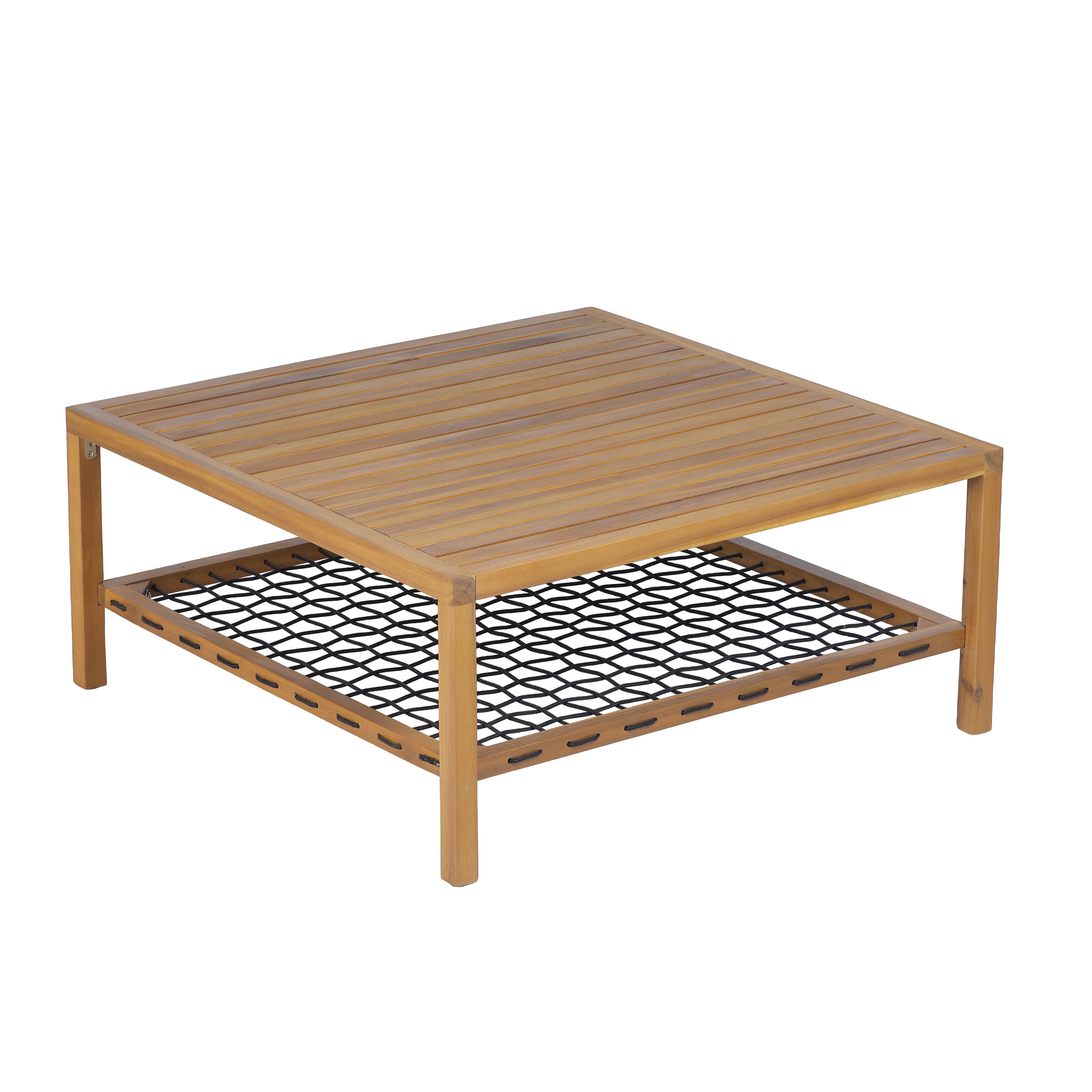 Sierra 2-Piece Acacia Wood Outdoor Loveseat with Coffee Table with Handwoven Rope & Cushions