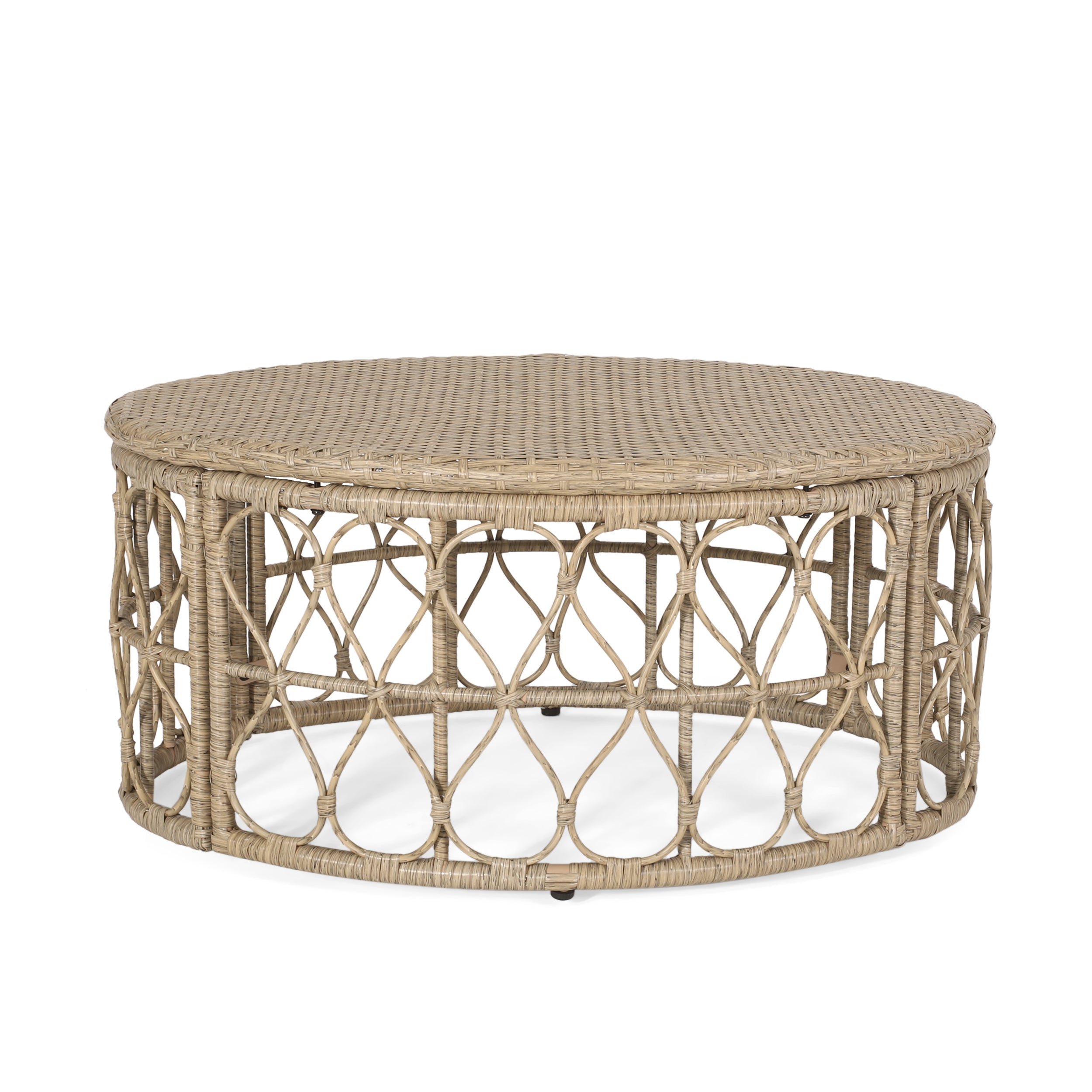 4-Piece Outdoor Rattan Chat Set with Coffee Table, Loveseat and 2 Sloped Arm Chairs
